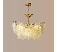 QHQQXN Vintage Glass Crystal Drum Chandelier | Dimmable LED Ceiling Pendant Light for Dining Table Living Room Bedroom