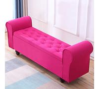 QHQQXN Vintage Upholstered Storage Ottoman Bench with Large Capacity for Bedroom and Living Room Rose Red 100x40x40cm