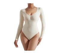 QHQQXN Women's V-Neck Tank Tops Winter Solid Long-Sleeved Bodysuit Jumpsuit Shapewear Bodycon Tight Type Female Bodysuits