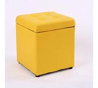 QHQQXN Yellow Stool with Storage - Square Pouf Footstool for Living Room & Bedroom Compact 30x30x35cm Portable Foot Rest for Small Spaces