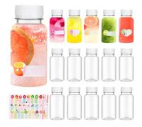 QHSXMQ 15 Pieza Botella de Zumo 100 ml, Botellas de Jugo de Plástico con Tapa Blanca,Tarros de Plastico con Pegatina, Mini Botellas para Frigorífico, Almacenar Zumo, Bebidas, Agua