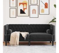 Qhsynaptor Sofá de terciopelo negro de 174 x 74,5 x 70,5 cm con cierre de botón profundo y reposabrazos modernos, conjunto acolchado duradero para salón, habitación de invitados, salón, ahorro de