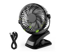 QHUI Mini Ventilador de escritorio, Ventilador de refrigeración personal USB de 3 velocidades con rotación de 360 °, cable USB y batería para el hogar, oficina, gimnasio, pesca, camping