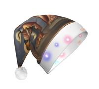 QHZLY A Divine Frescoes - Sombrero de Navidad iluminado para adultos, gorro de Papá Noel decorativo LED de felpa para vacaciones