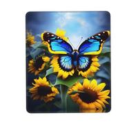 QHZLY Alfombrilla de mouse con borde de goma de 17,78 x 21,8 cm, diseño de mariposa azul girasol para oficina, juegos, estudio, escritorio, consola portátil