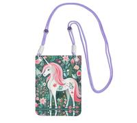 QHZLY Bolso bandolera para teléfono móvil con diseño de unicornio y pelo rosa, color negro con correa ajustable para mujer, a la moda, conveniente, Purple, Talla única