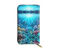 QHZLY Cartera larga de cuero con diseño de rayos de coral submarinos, unisex, elegante y funcional con ranuras para tarjetas, bolsillos con cremallera