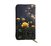 QHZLY Cartera larga de cuero con hermosas rosas amarillas unisex, elegante y funcional con ranuras para tarjetas, bolsillos con cremallera