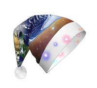 QHZLY Cosmic Earth - Gorro de Navidad iluminado para adultos, gorro de Papá Noel decorativo con LED de felpa para vacaciones