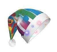 QHZLY Creative Strokes - Sombrero de Navidad iluminado para adultos, gorro de Papá Noel decorativo LED de felpa para vacaciones