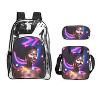 QHZLY Juego de mochila de PVC transparente con texto "A Performer's Glow", bolsa de almuerzo, estuche para lápices, ligero y duradero