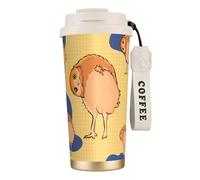 QHZLY Taza de café de acero inoxidable 316 con diseño de búho torcido, color blanco, vaso de viaje grande aislado para uso en oficina, hogar y coche