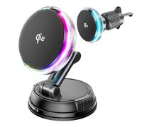 Qi2 15W Cargador Magnético Coche Inalámbrico con Ventilador Refrigerador, [Cargador Rápido Luces RGB] Succión Fuerte Soporte Móvil para Ventilación/Tablero/Parabrisas, para iPhone 17/16/15/14/13/12