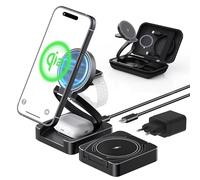 Qi2 - Base de Carga Plegable para Apple (15 W, Carga rápida, 3 en 1, Almohadilla de Carga portátil para iPhone 17/16/15/14/13/12, iWatch Ultra 2/9/8/7 y AirPods, Incluye Estuche de Viaje)