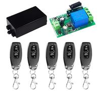 QIACHIP interruptor control remoto radio inalambrico 433 MHz 220V Módulo receptor relé 1 canal con 5 transmisores, pulsadores sin potencial para puerta de garaje, luces, motorización de portón