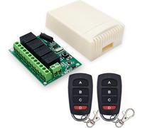 QIACHIP Interruptor de control remoto inalámbrico DC 12V 24V 10A 4 canales 433Mhz receptor relé de radiofrecuencia con 2 transmisores para la luz, puerta de garaje, motor, toldo