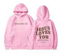 Qiamia Jesus Loves You Sweatshirt, Jesus Hoodies for Women & Men, Over Size Faith Sweatshirts with 50 PCS Bible Stickers (Pink,XXL)