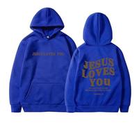 Qiamia Jesus Loves You Sweatshirt, Jesus Hoodies for Women & Men, Over Size Faith Sweatshirts with 50 PCS Bible Stickers (Blue,L)
