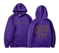 Qiamia Jesus Loves You Sweatshirt, Jesus Hoodies for Women & Men, Over Size Faith Sweatshirts with 50 PCS Bible Stickers (Purple,L)
