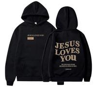 Qiamia Jesus Loves You Sweatshirt, Jesus Hoodies for Women & Men, Over Size Faith Sweatshirts with 50 PCS Bible Stickers (Black,3XL)