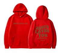 Qiamia Jesus Loves You Sweatshirt, Jesus Hoodies for Women & Men, Over Size Faith Sweatshirts with 50 PCS Bible Stickers (Red,M)