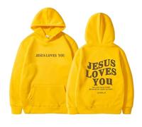 Qiamia Jesus Loves You Sweatshirt, Jesus Hoodies for Women & Men, Over Size Faith Sweatshirts with 50 PCS Bible Stickers (Yellow,S)