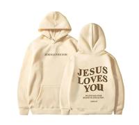 Qiamia Jesus Loves You Sweatshirt, Jesus Hoodies for Women & Men, Over Size Faith Sweatshirts with 50 PCS Bible Stickers (Apricot,XXL)