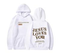 Qiamia Jesus Loves You Sweatshirt, Jesus Hoodies for Women & Men, Over Size Faith Sweatshirts with 50 PCS Bible Stickers (White,XL)