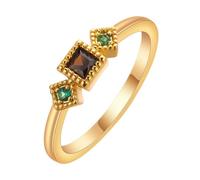 QIAMNI Anillo apilable chapado en oro de 14 quilates, circonita verde y blanca, dije atemporal para regalos de mujer, Latón, Zircón