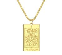 QIAMNI Collar de acero inoxidable con colgante de cartas de tarot dorado con dije de mago de astrología, adivinación, amuleto mágico, joyería para mujeres y hombres, Acero inoxidable