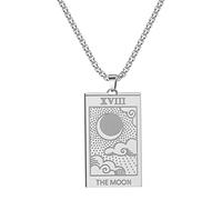 QIAMNI Collar de acero inoxidable con colgante de tarot de luna, estrella, sol, astrología, adivinación, amuleto mágico, joyería para mujeres y hombres (plata - luna)