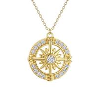 QIAMNI Collar de circonita con brújula dorada, significado guía, colgante exclusivo del viajero, joyería de uso diario