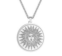 QIAMNI Collar de moneda de acero inoxidable 316L con colgante de amuleto del dios helio griego antiguo para mantener seguro y suave (plata), 1.1"x1", Acero inoxidable