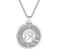 QIAMNI Collar de ojo de Horus para hombre, acero inoxidable, jeroglífico de Egipto, cartucho, colgante, ojo de Ra, joyería (plata), Acero inoxidable, Categoría: Egipto
