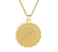 QIAMNI Collar de plata dorada Ayat Al Kursi para mujeres y hombres, de acero inoxidable islámico árabe con colgante de cadena (dorado), Acero inoxidable