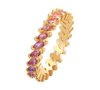 QIAMNI Delicado anillo de eternidad con circonita marquesa para el estilo diario para mujer, Latón, Zircón