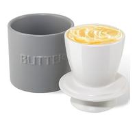 QIAMO Mantequillera de cerámica con tapa, Mantequera Francesa, Refrigerado por Agua, Para Untar Mantequilla con Sabor Fresco (gris)