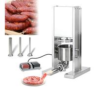 QianCruxtacy Máquina Embutidora Vertical 2l En Acero Inoxidable, Electrica Maquina Chorizos, Incluye 3 Tubos De Relleno Y S istema De Control por Pedal para Supermercados Y Cocinas Profesionales