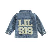 Qianderer Chaqueta de mezclilla para bebés y niñas, conjunto a juego con botones básicos para primavera y otoño, Azul Lil Sis, 3-6 meses