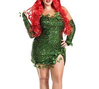 Qianderer Disfraz de hiedra venenosa verde para Halloween, disfraz de hojas falsas y lentejuelas con guantes y diadema para mujer (verde, XXXL)