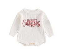 Qianderer Mi primer suéter navideño de Navidad para bebé, mameluco bordado con letras, manga larga, enterizo de burbujas de gran tamaño, mono de otoño e invierno, 0-3 Months