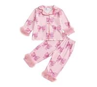Qianderer Pijama de seda satinada con botones para niños y niñas, conjunto de pijama de 2 piezas de manga larga, camisetas y pantalones, Rosa Ce, 3-4 Years
