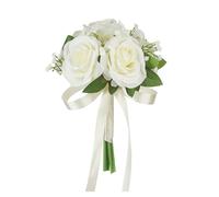 Qianderer Ramos de boda para novia, dama de honor, ramo de rosas artificiales color blanco champán para boda, día de San Valentín, iglesia, decoración del hogar (blanco, 18 x 27,5 cm)