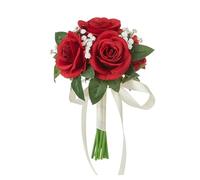 Qianderer Ramos de boda para novia, dama de honor, ramo de rosas artificiales color blanco champán para boda, día de San Valentín, iglesia, decoración del hogar (rojo, 18 x 27,5 cm)
