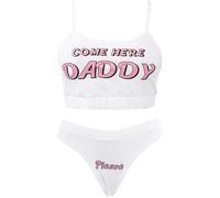 Qianderer Sexy Women Come Here Daddy Please - Conjunto de lencería con tirantes delgados y camiseta sin mangas y bragas de 2 piezas, blanco, L