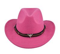 Qianderer Sombrero vaquero clásico occidental para hombres y mujeres de ala ancha, Rose Red Bull, Talla única