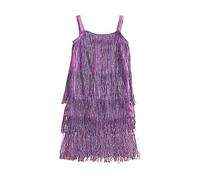 Qianderer Vestido de lentejuelas con flecos brillantes, sin mangas, vestido de baile, fiesta, baile latino, para niñas pequeñas, Morado (, 8-9 años