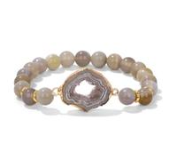 QIANGYTHENKO Pulsera de ágatas irregulares a rayas azules para mujeres y hombres, pulsera hueca de piedra mineral, 19cm, Piedra Cuero