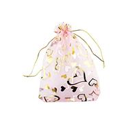 QIANHAILIZZ 100 bolsas de organza con forma de corazón de 5 x 7 pulgadas, 100 unidades de bolsas de regalo de boda con cordón P835 (corazón rosa)