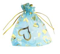 QIANHAILIZZ 100 bolsas de regalo de organza con diseño de corazón de flores de 3.5 x 4.7 pulgadas, bolsas de regalo para caramelos, bolsas de regalo de boda con cordón X92 (corazón dorado turquesa)
